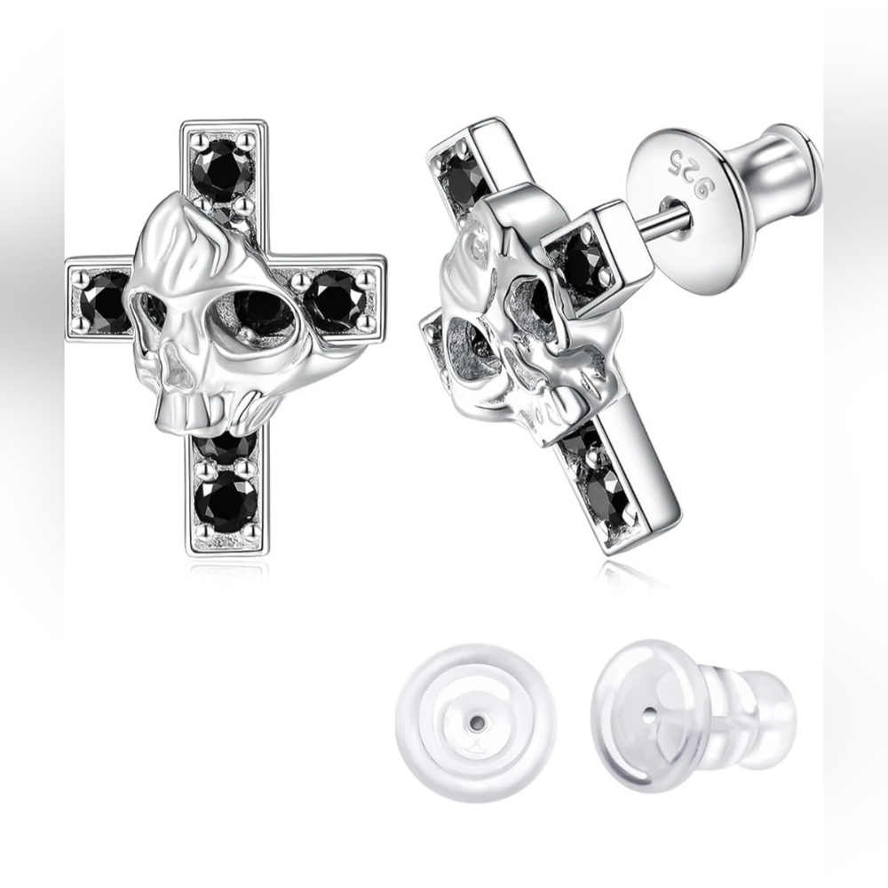 Men's or women's black Moissanite 925 sterling silver earrings